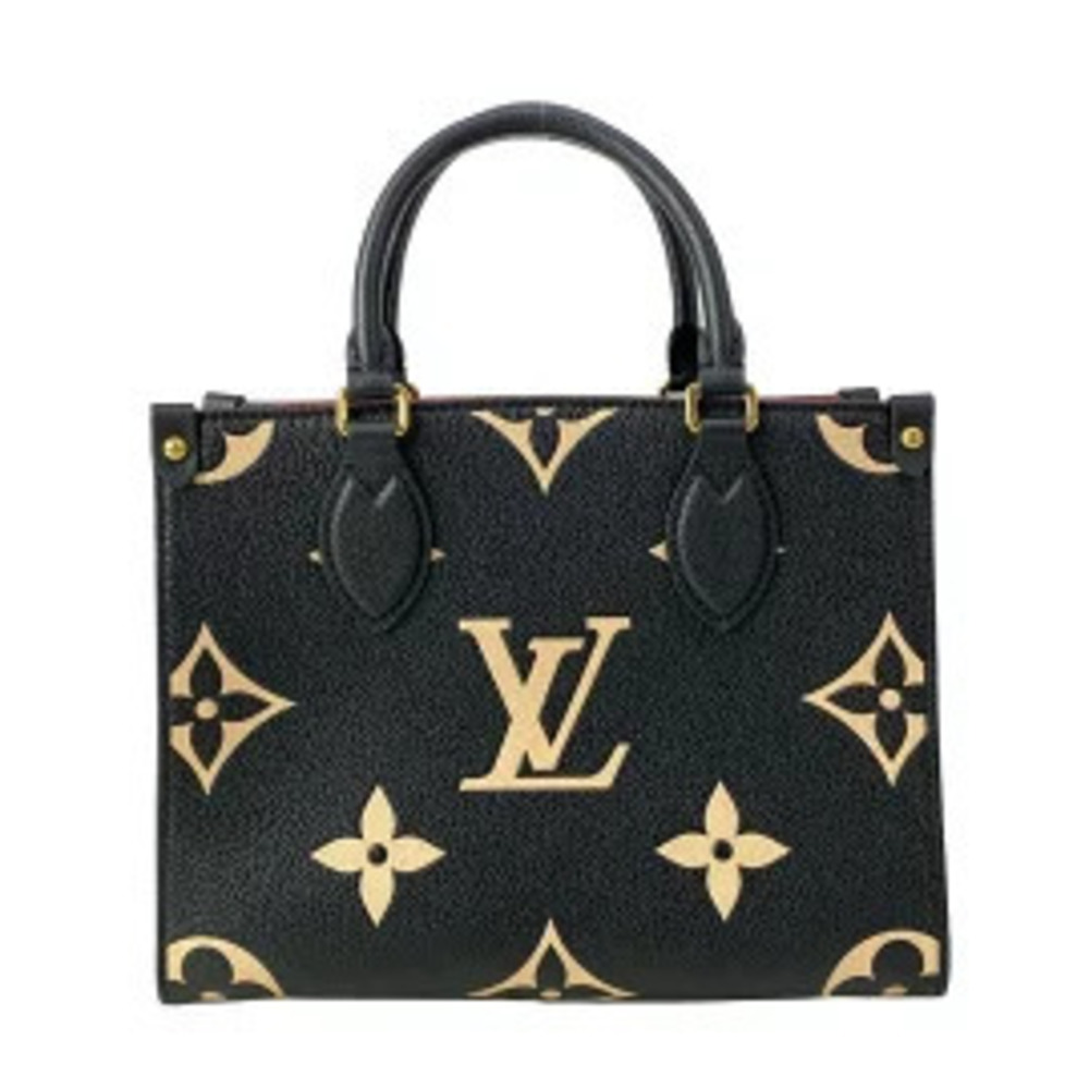 LOUIS VUITTON On The Go Tote Bag Black Beige Cream Leather Cowhide